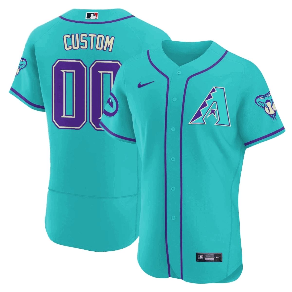 Men Arizona Diamondback Light Blue Nike 2024 Teal Purple Custom MLB Jersey style 3->customized mlb jersey->Custom Jersey
